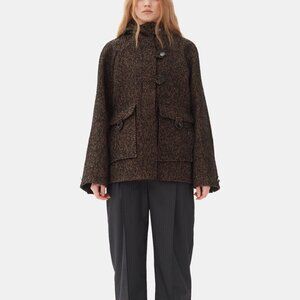 NEW Ganni Herringbone Wool Midi Jacket